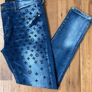 Blue Skinny Jeans with Geometric Print